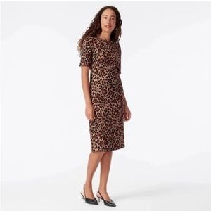 NEW J. Crew Leopard Print Elbow Sleeve Sheath Midi Dress in Size 8